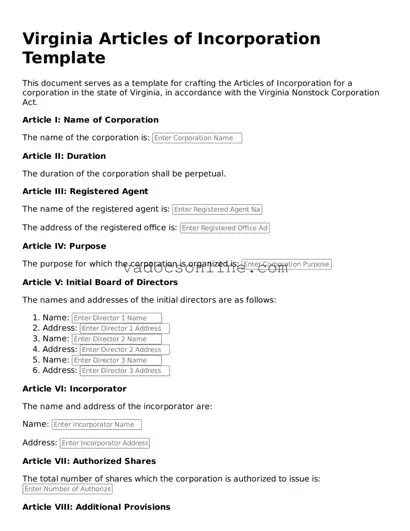 Attorney-Approved Articles of Incorporation Template for the State of Virginia