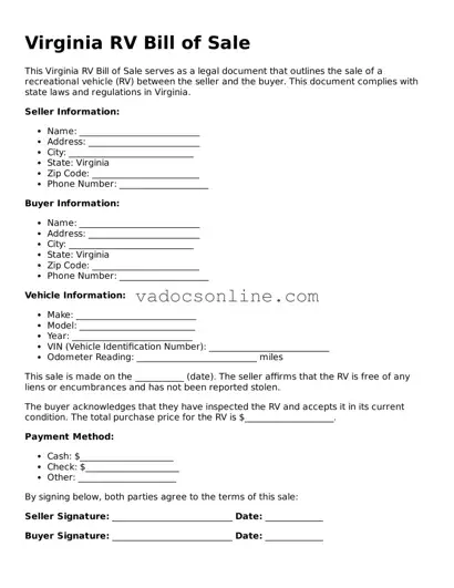 Attorney-Approved RV Bill of Sale Template for the State of Virginia