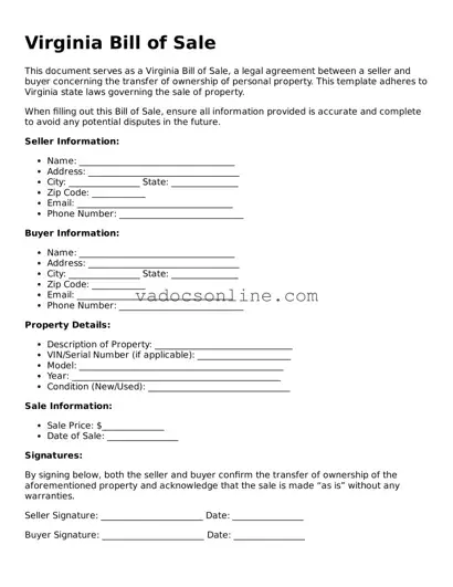 Attorney-Approved Bill of Sale Template for the State of Virginia