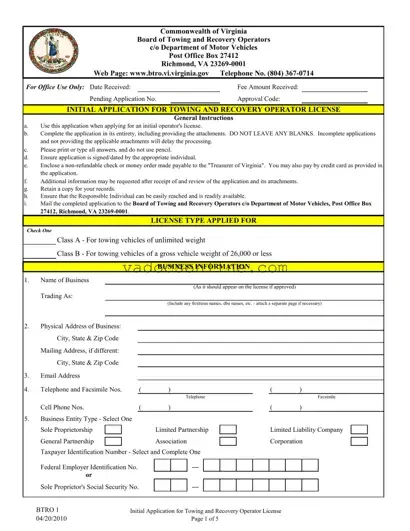 Virginia Btro 1 PDF Form