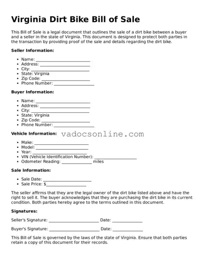 Attorney-Approved Dirt Bike Bill of Sale Template for the State of Virginia