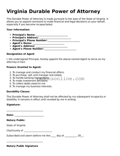 Attorney-Approved Durable Power of Attorney Template for the State of Virginia