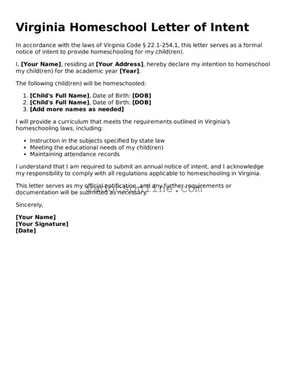 Attorney-Approved Homeschool Letter of Intent Template for the State of Virginia