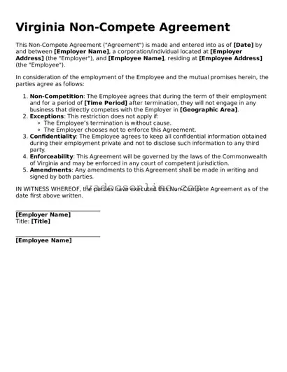 Attorney-Approved Non-compete Agreement Template for the State of Virginia