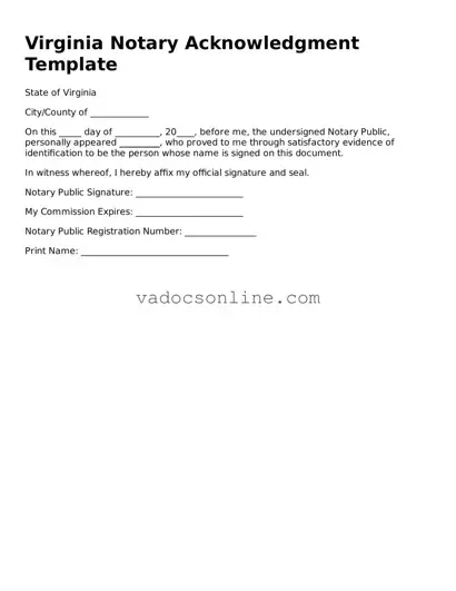 Attorney-Approved Notary Acknowledgement Template for the State of Virginia