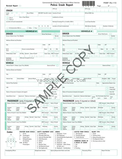 Virginia Police Crash Report PDF Form