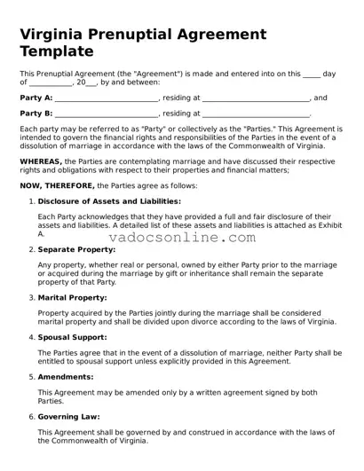 Attorney-Approved Prenuptial Agreement Template for the State of Virginia