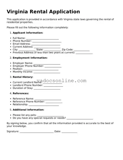 Attorney-Approved Rental Application Template for the State of Virginia