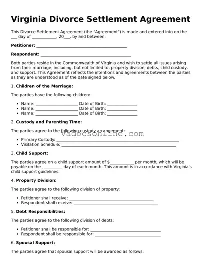 Attorney-Approved Divorce Settlement Agreement Template for the State of Virginia