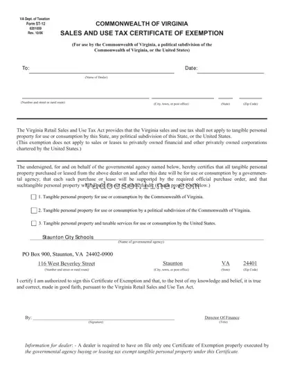 Virginia St 12 PDF Form