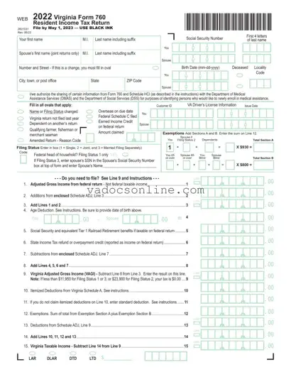 Virginia State Tax Return 760 PDF Form