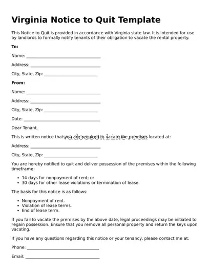 Attorney-Approved Notice to Quit Template for the State of Virginia