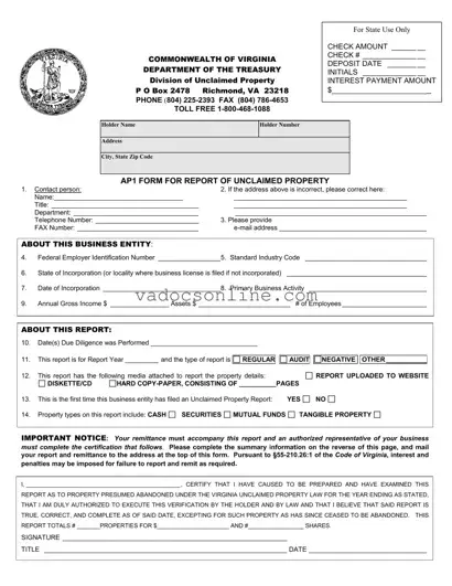 Virginia Unclaimed Property PDF Form