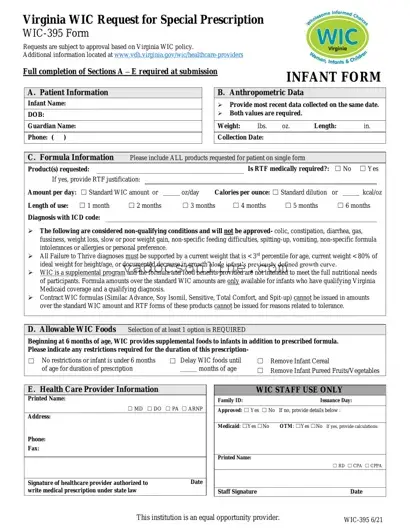 Virginia Wic 395 PDF Form
