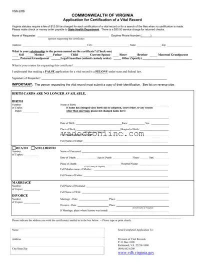 Vs 6 Virginia PDF Form