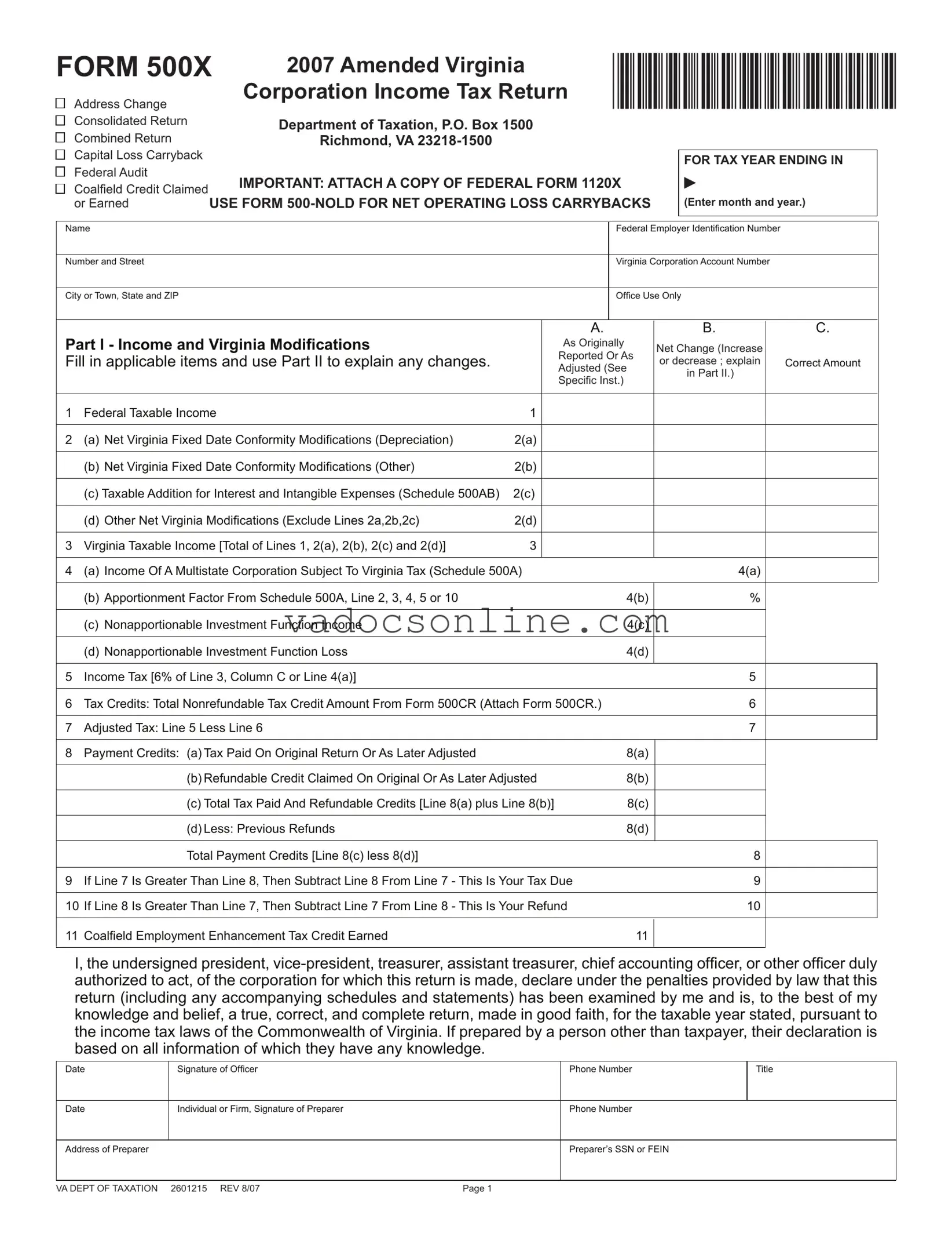 Virginia 500X PDF Form