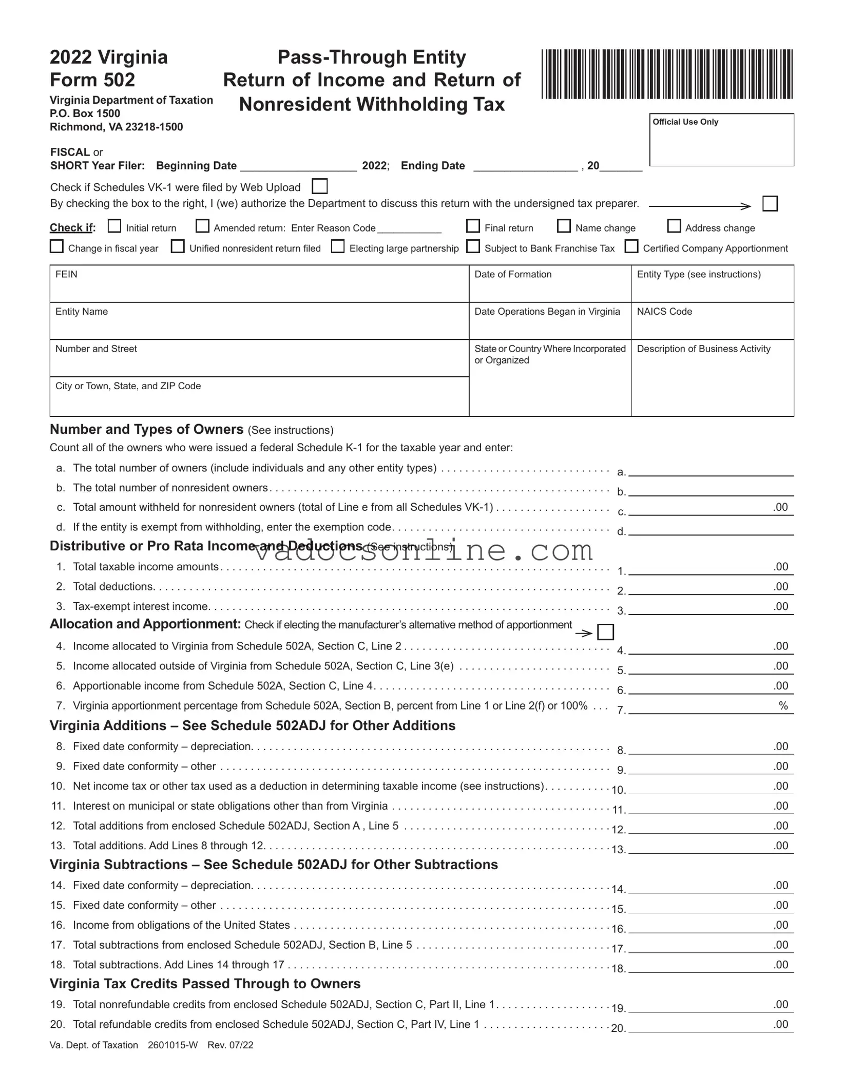 Virginia 502 PDF Form