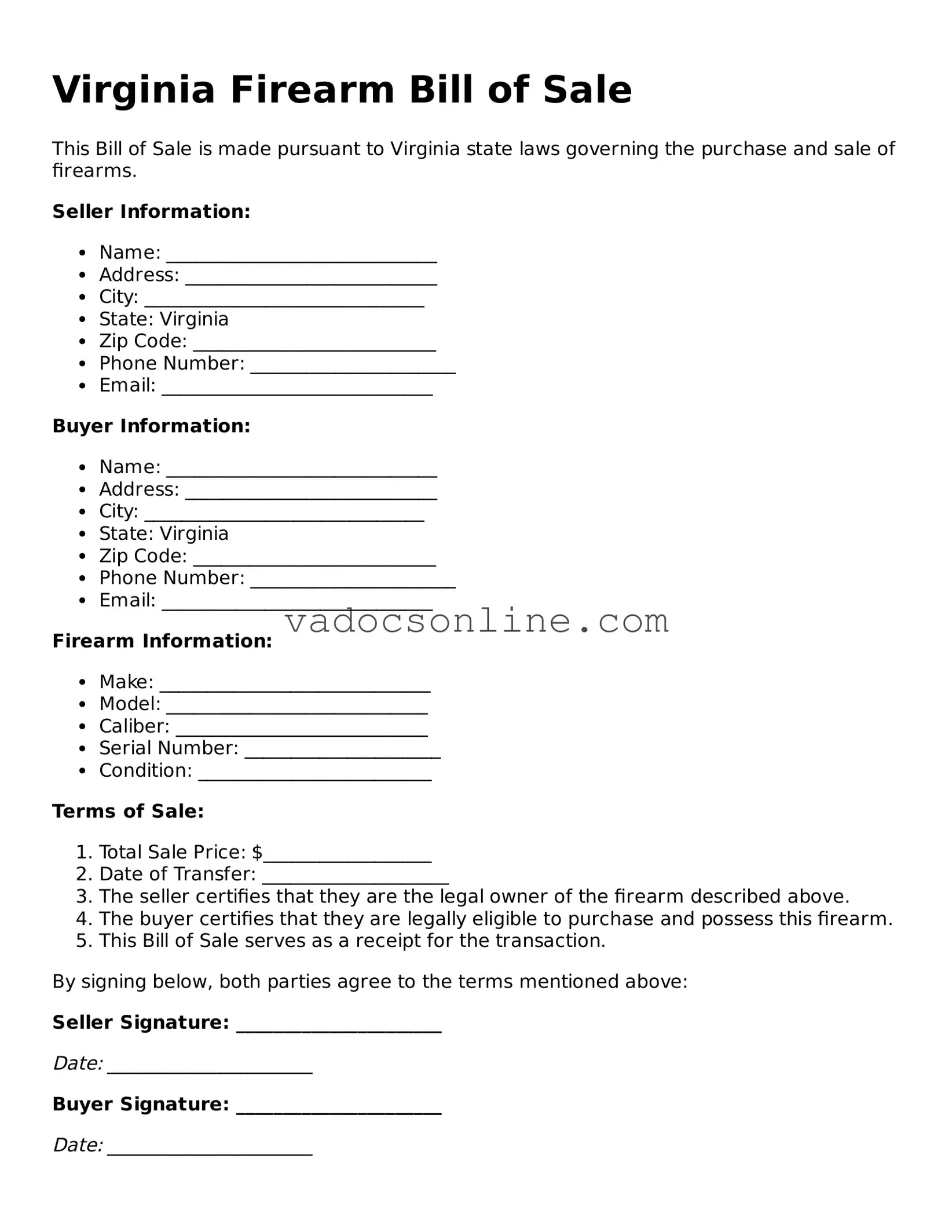 Attorney-Approved Firearm Bill of Sale Template for the State of Virginia