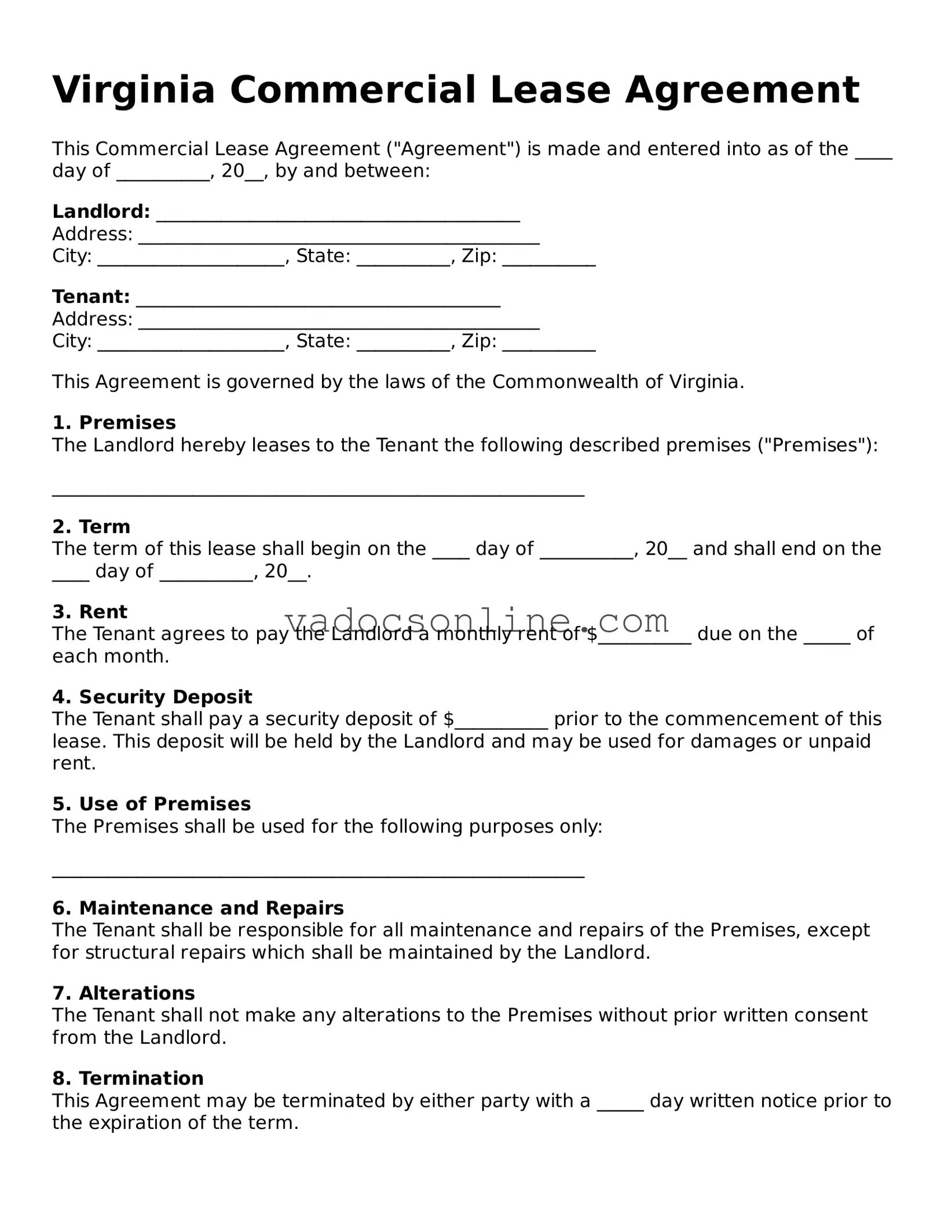 Attorney-Approved Commercial Lease Agreement Template for the State of Virginia