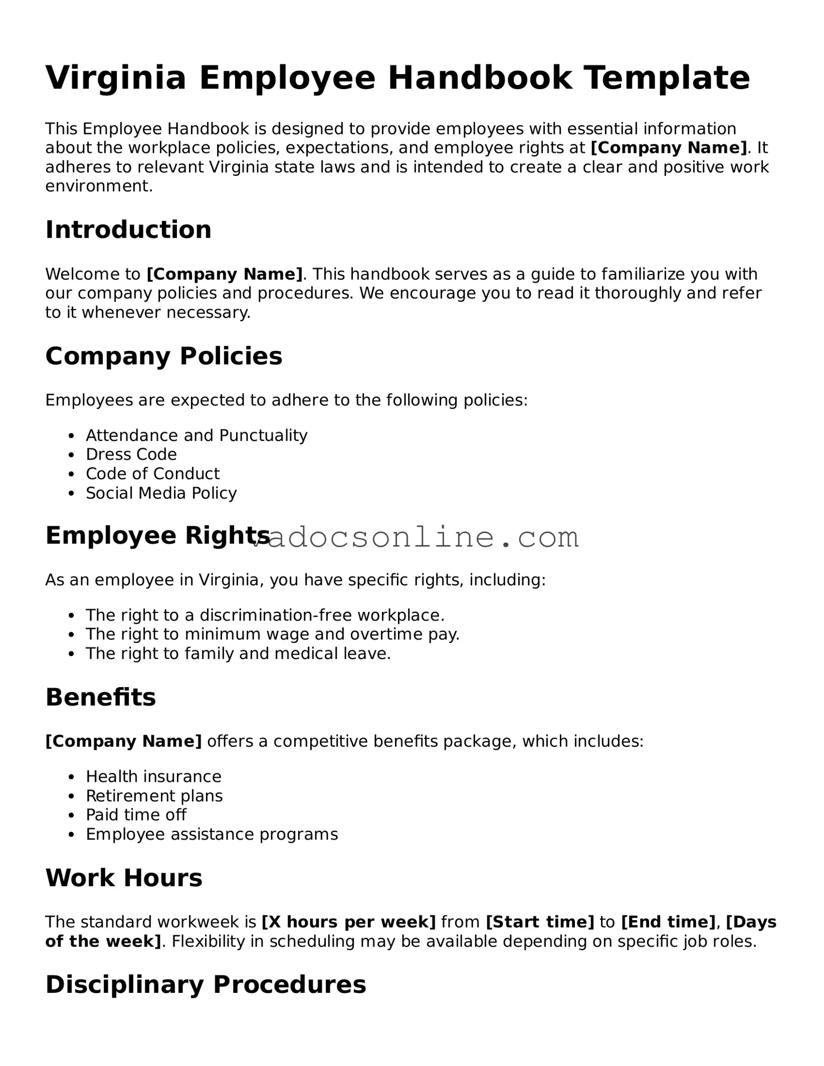 Attorney-Approved Employee Handbook Template for the State of Virginia