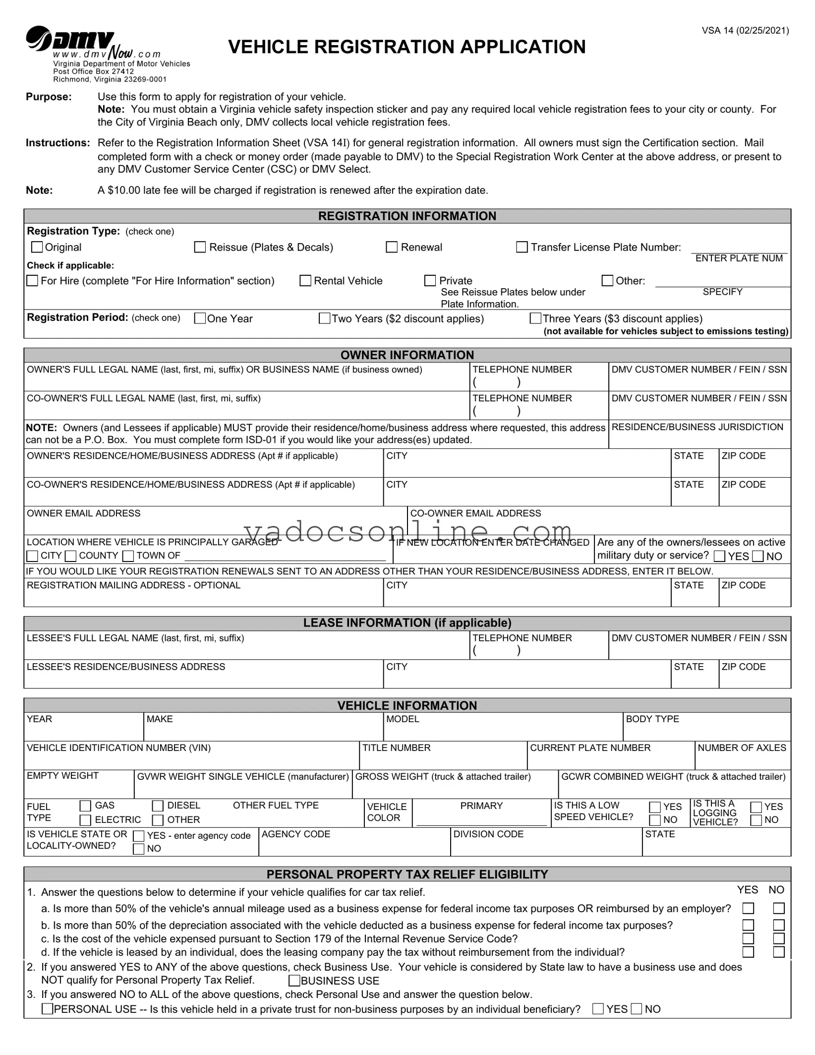 Virginia Dmv Registration PDF Form