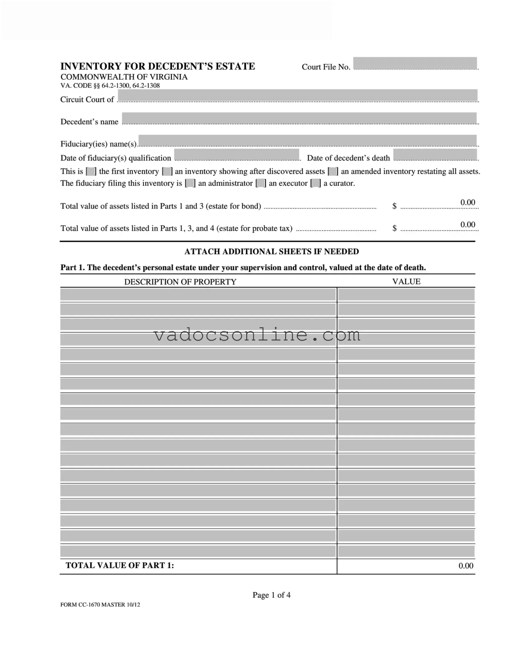 Virginia Estate Cc 1670 PDF Form