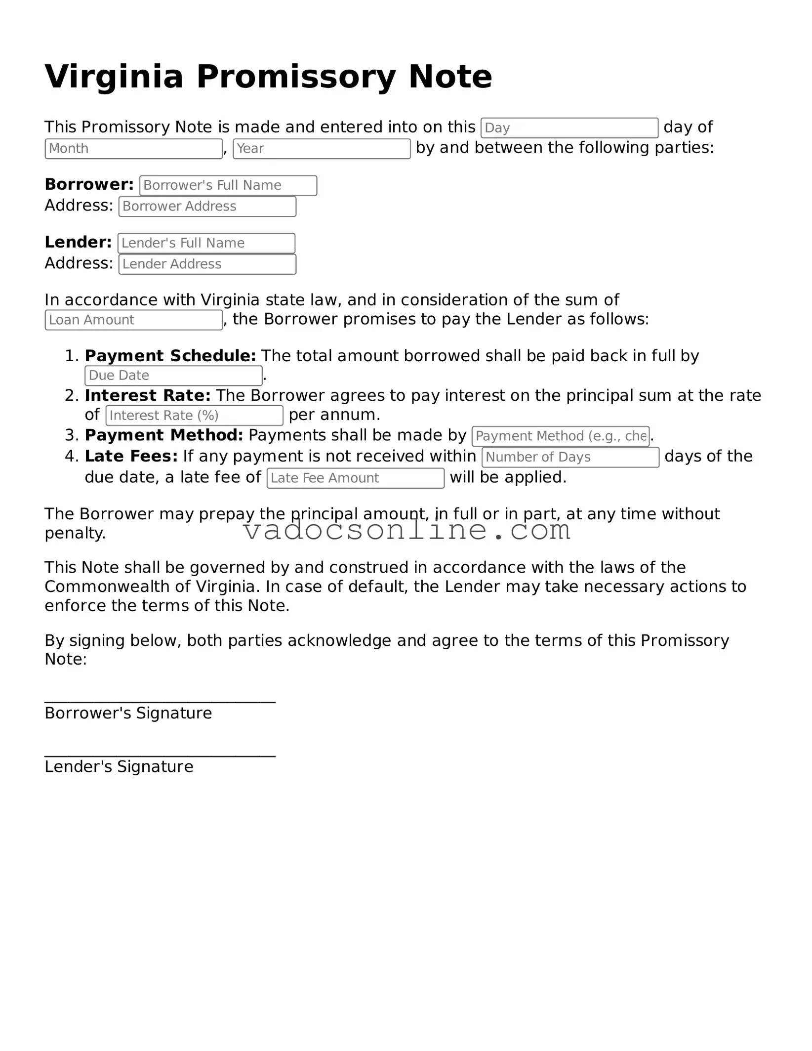 Attorney-Approved Promissory Note Template for the State of Virginia