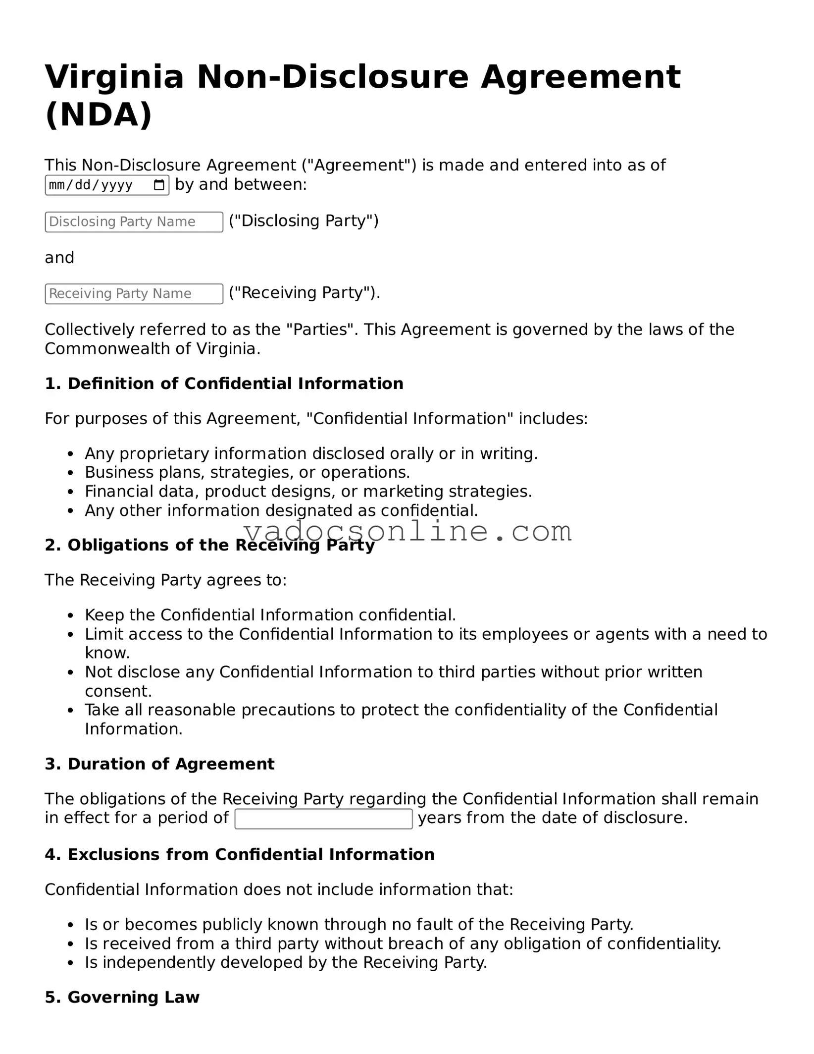 Attorney-Approved Non-disclosure Agreement Template for the State of Virginia