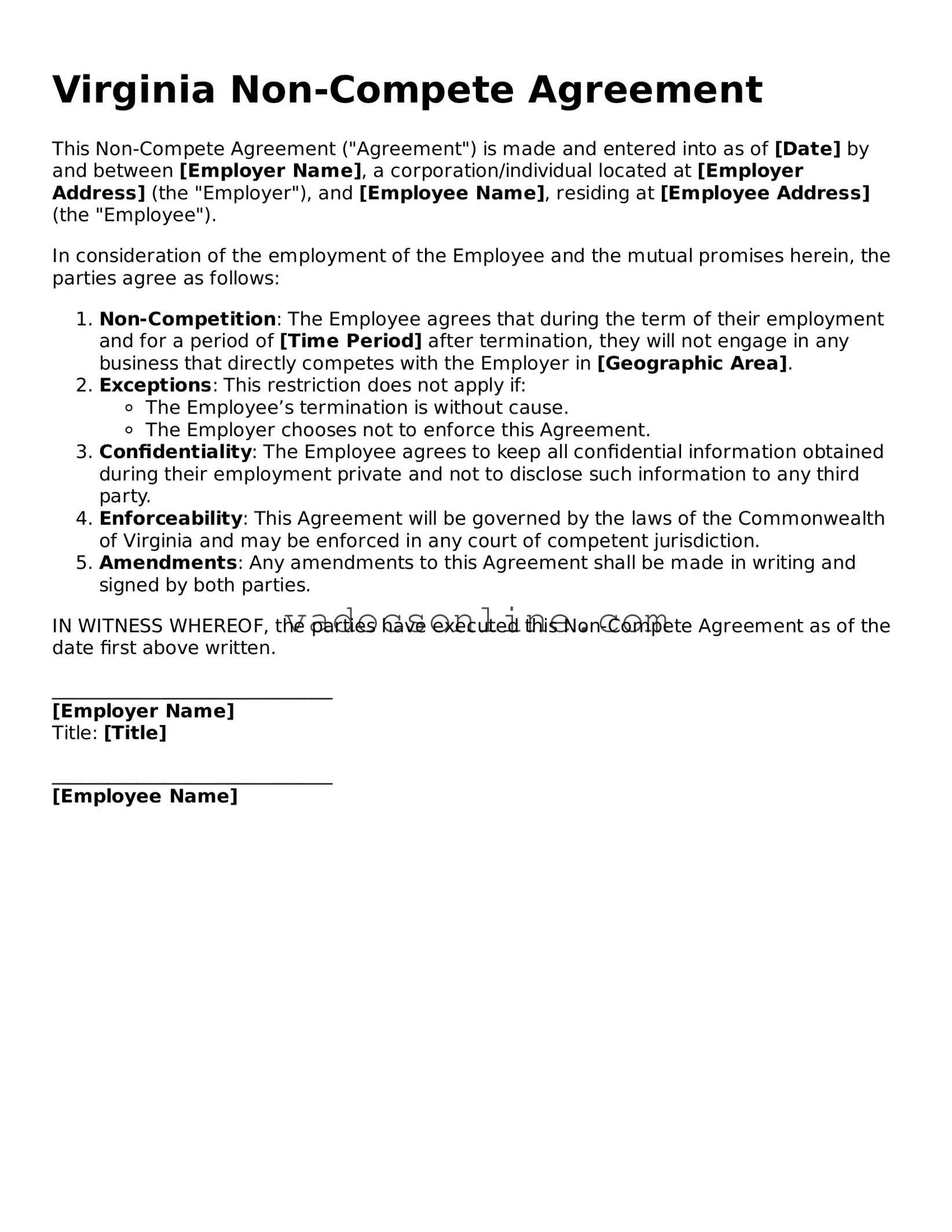Attorney-Approved Non-compete Agreement Template for the State of Virginia