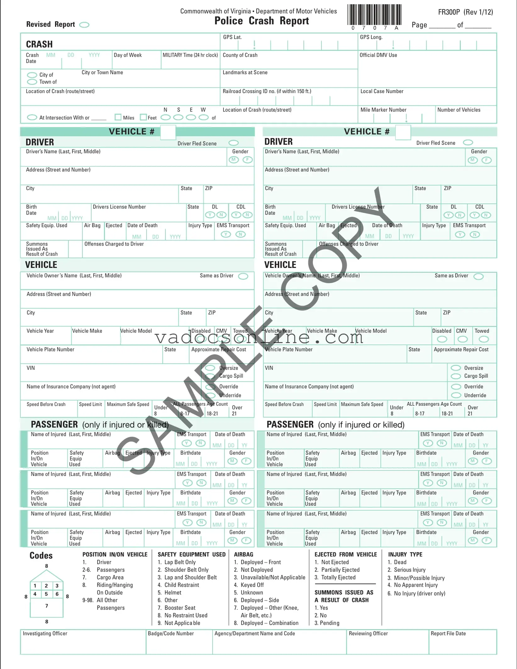 Virginia Police Crash Report PDF Form