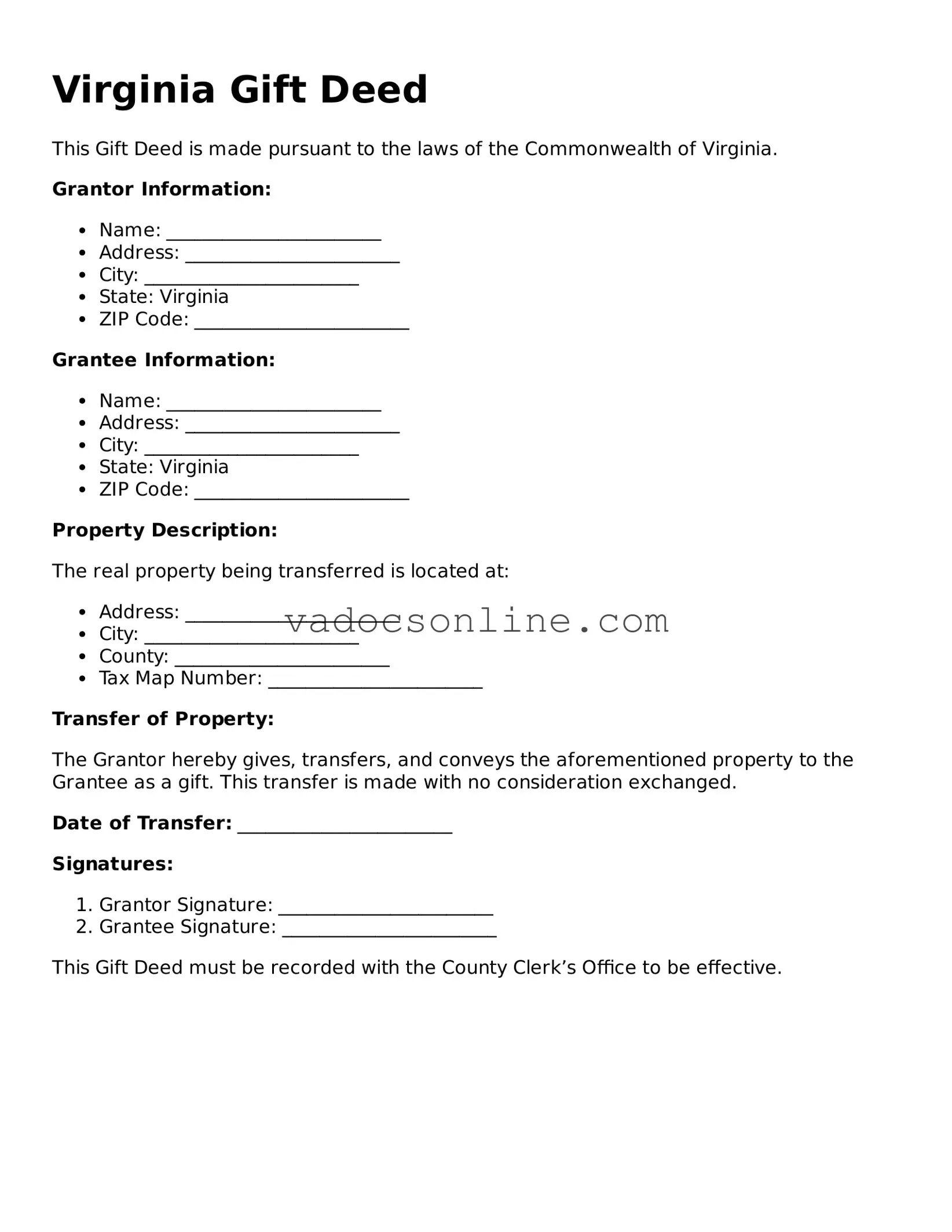 Attorney-Approved Gift Deed Template for the State of Virginia