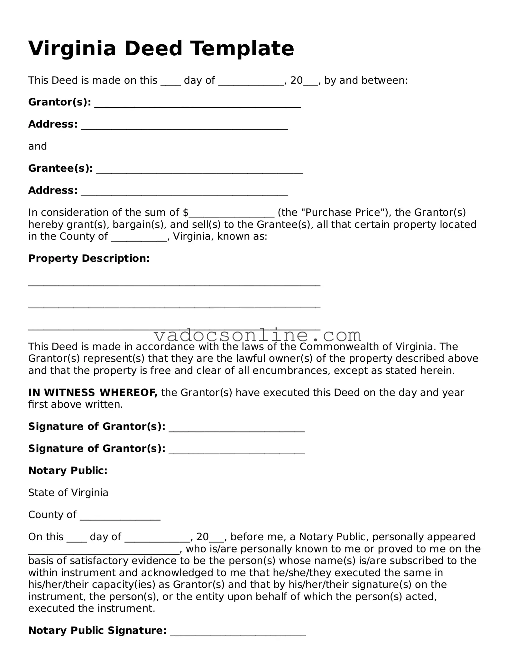 Attorney-Approved Deed Template for the State of Virginia