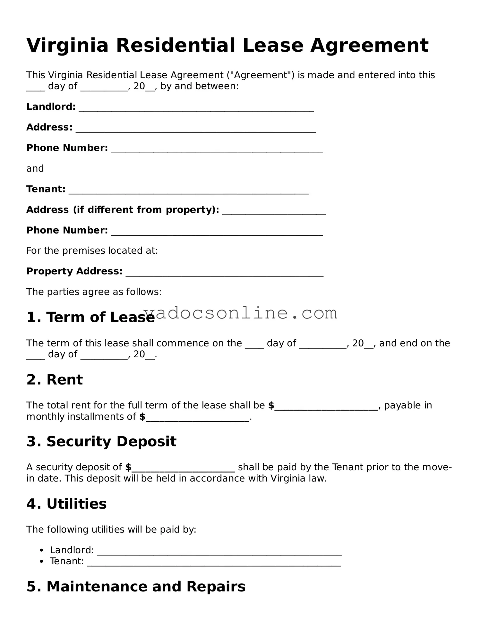 Attorney-Approved Residential Lease Agreement Template for the State of Virginia