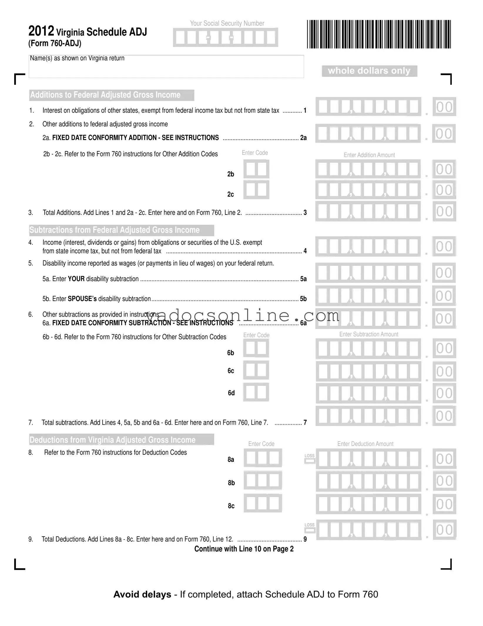 Virginia Schedule Adj PDF Form