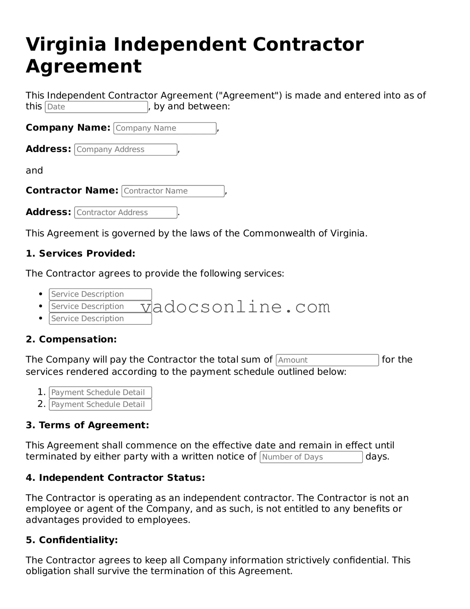 Attorney-Approved Independent Contractor Agreement Template for the State of Virginia