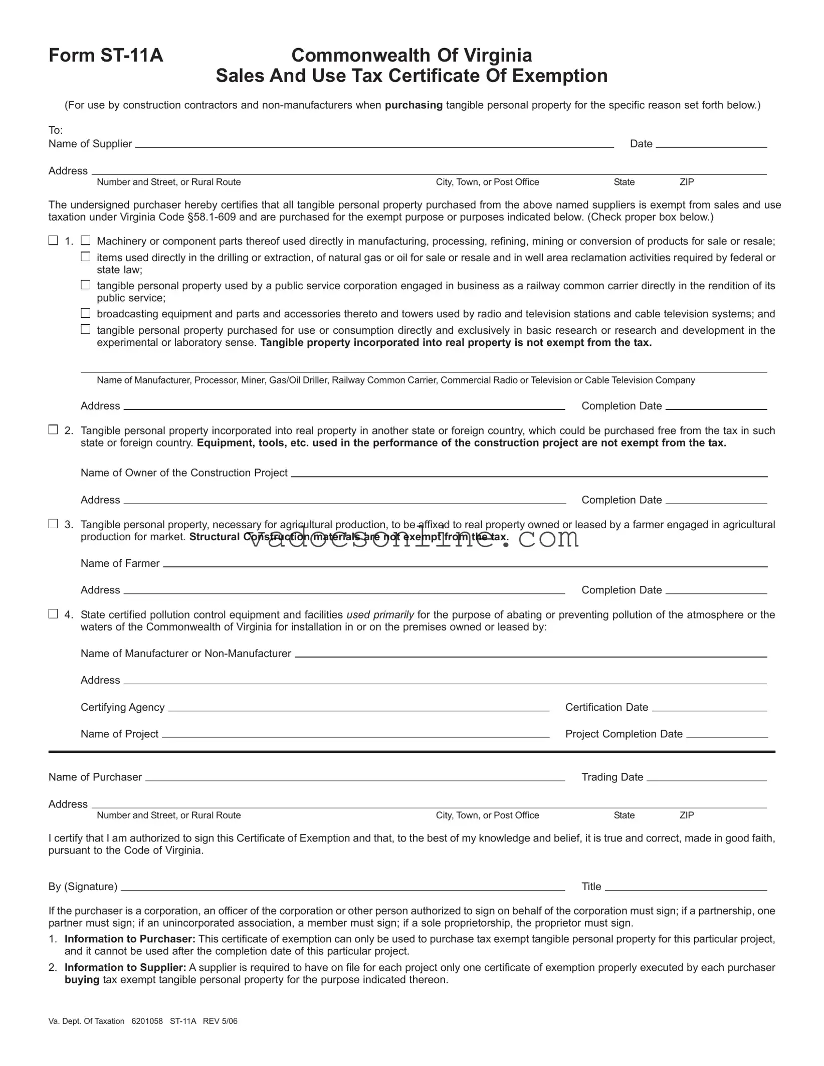 Virginia St 11A PDF Form
