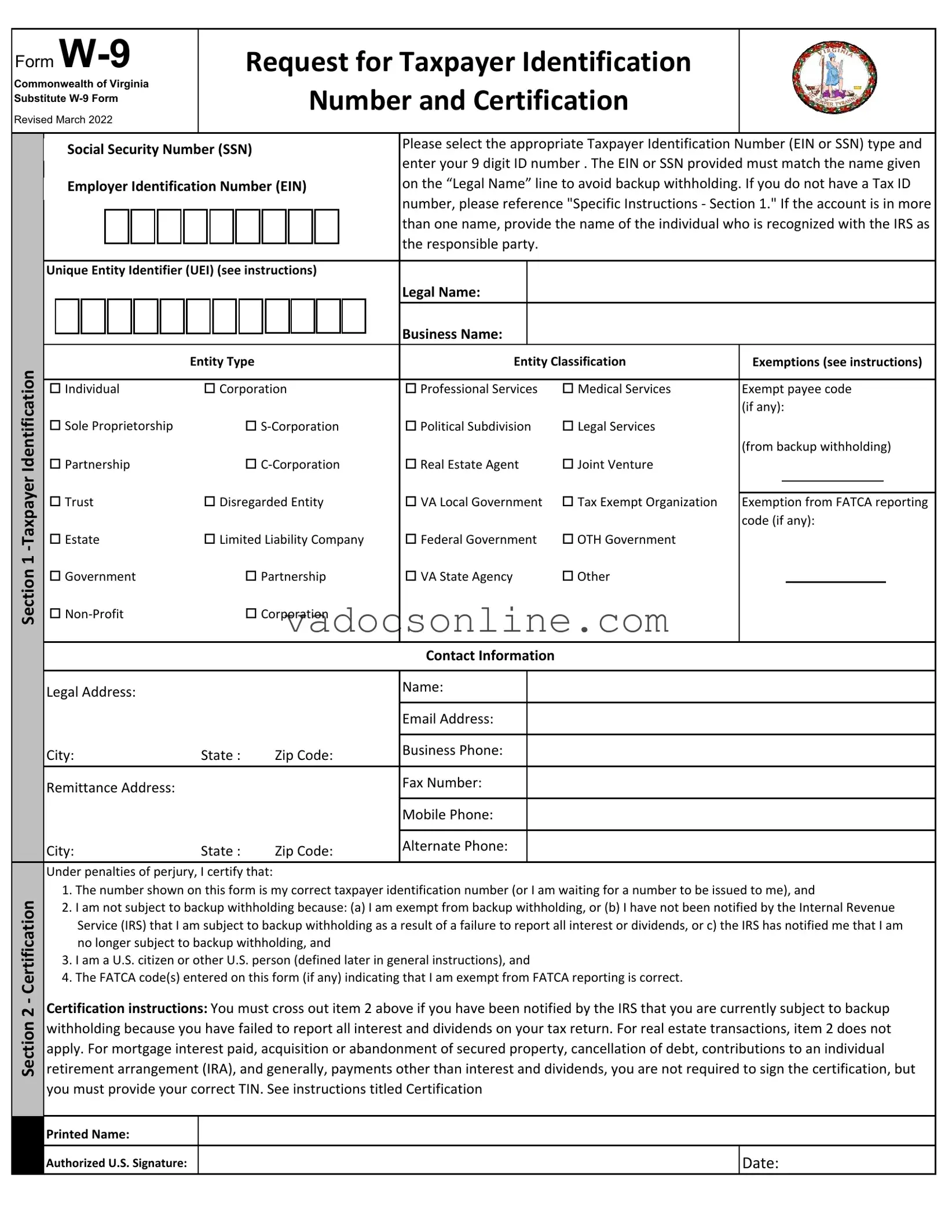 Virginia State W 9 PDF Form