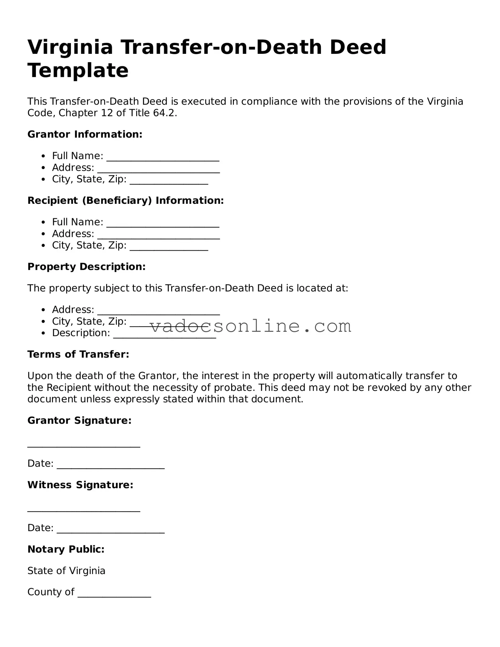 Attorney-Approved Transfer-on-Death Deed Template for the State of Virginia