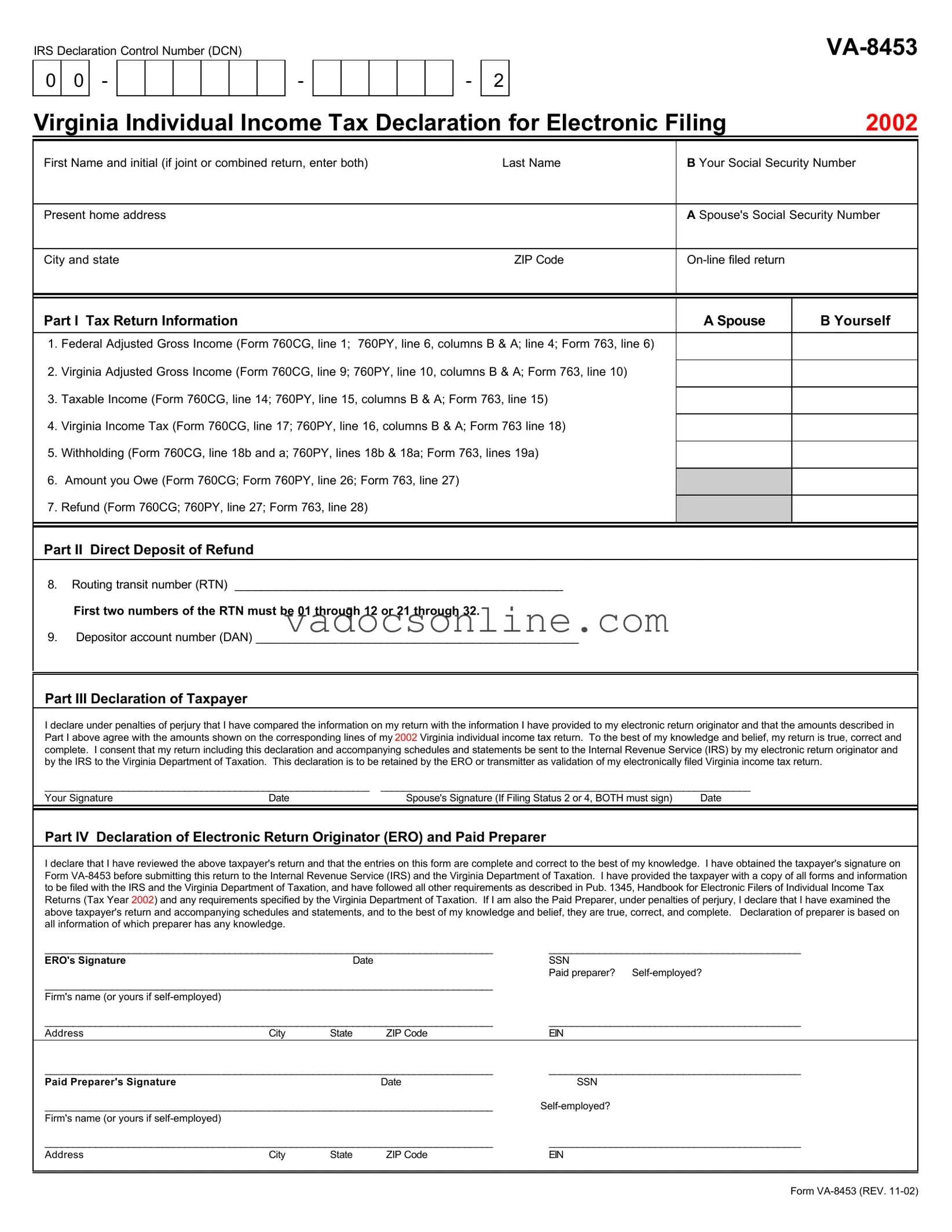 Virginia Va 8453 PDF Form