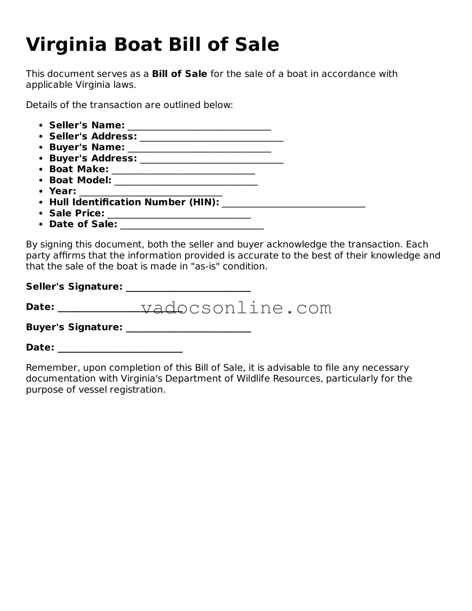 Attorney-Approved Boat Bill of Sale Template for the State of Virginia