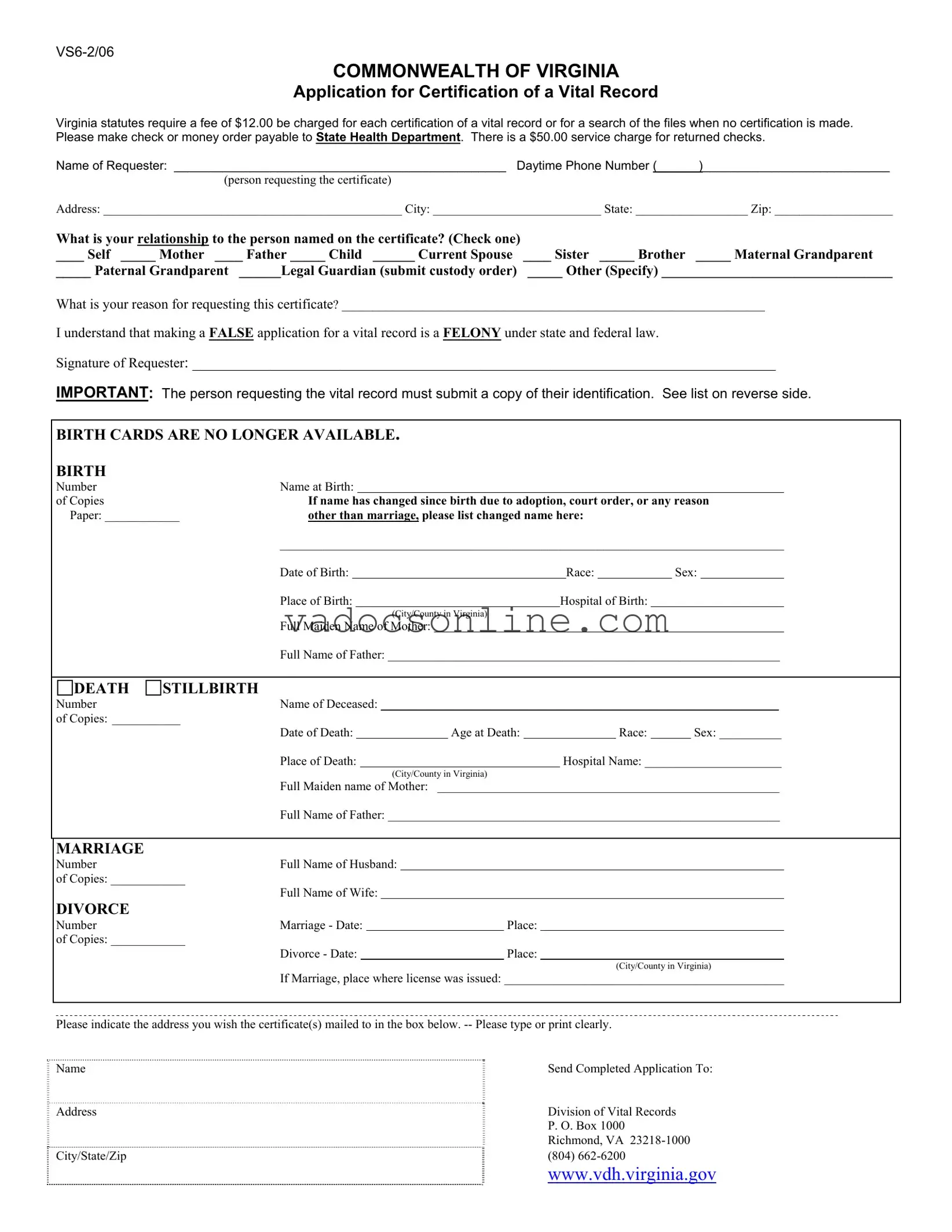 Vs 6 Virginia PDF Form